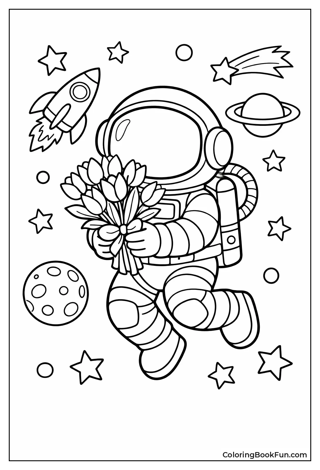 Astronaut holds Tulip Bouquet