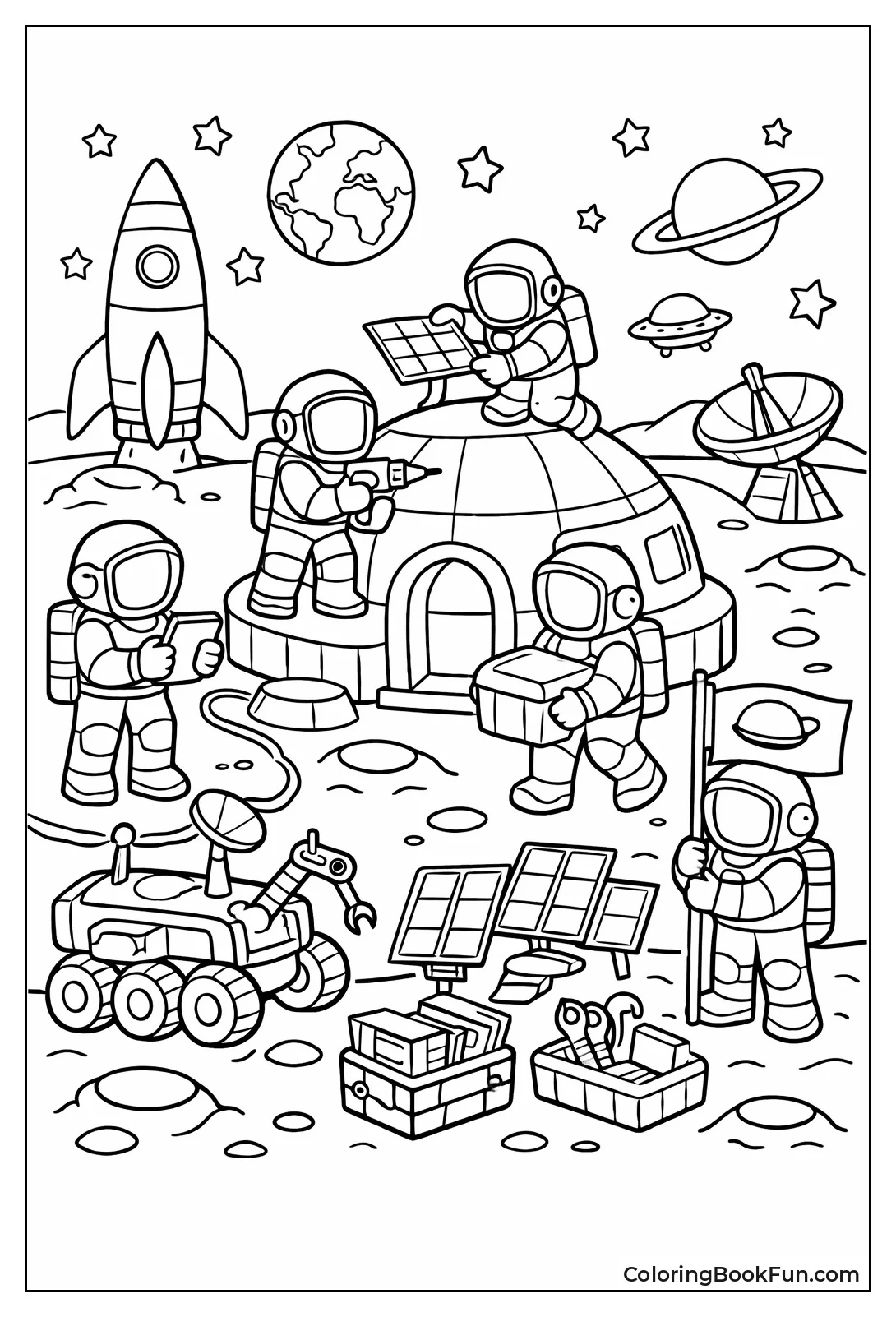 Astronauts Building Moon Base