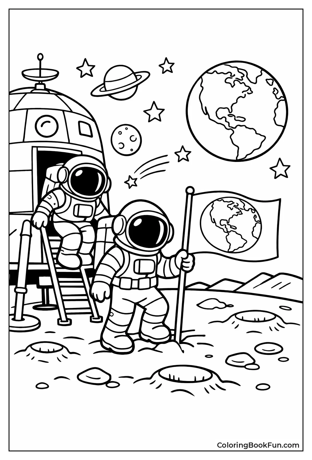 Astronaut Planting Flag on Moon