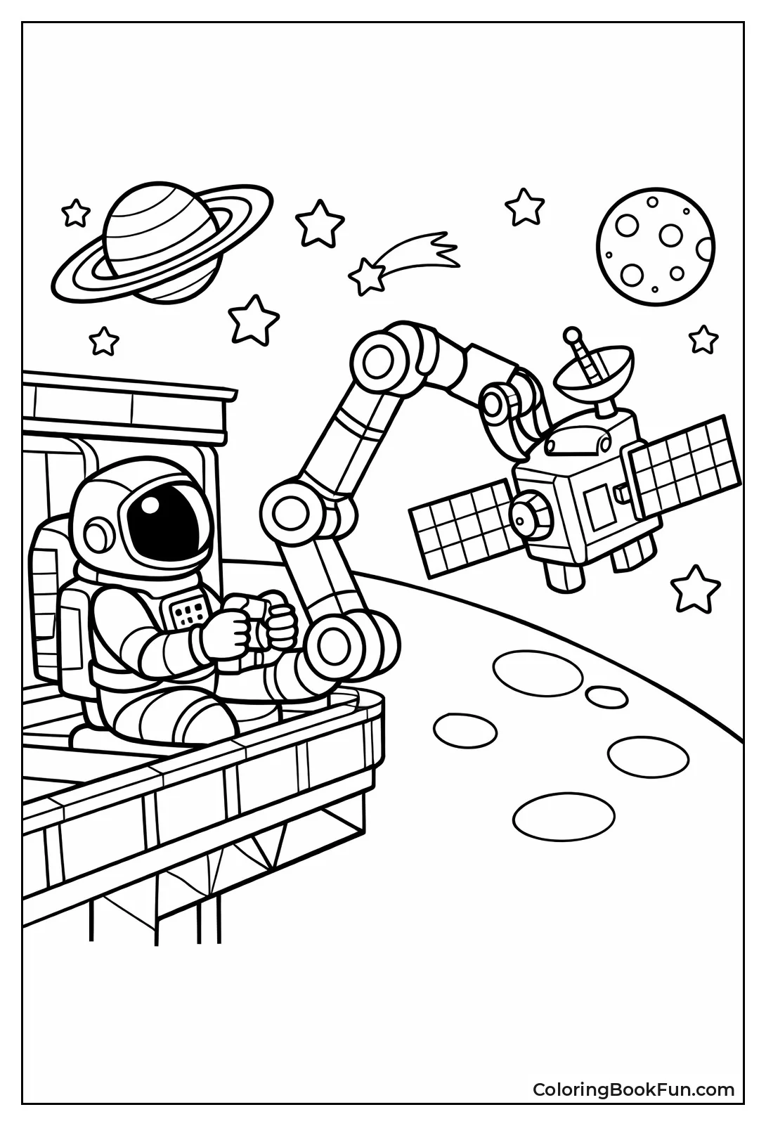 Astronaut Controlling Robotic Arm