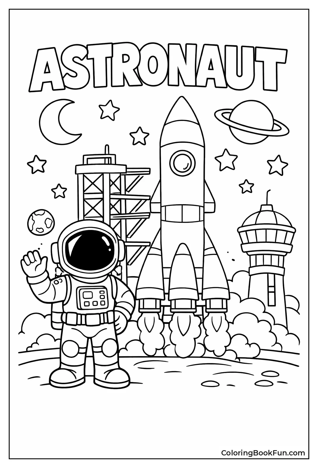 Astronaut Waving by Rocket