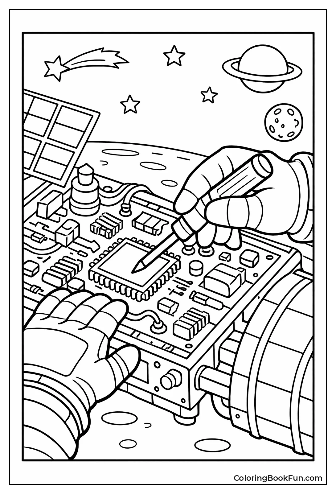Astronaut Repairing Satellite Board