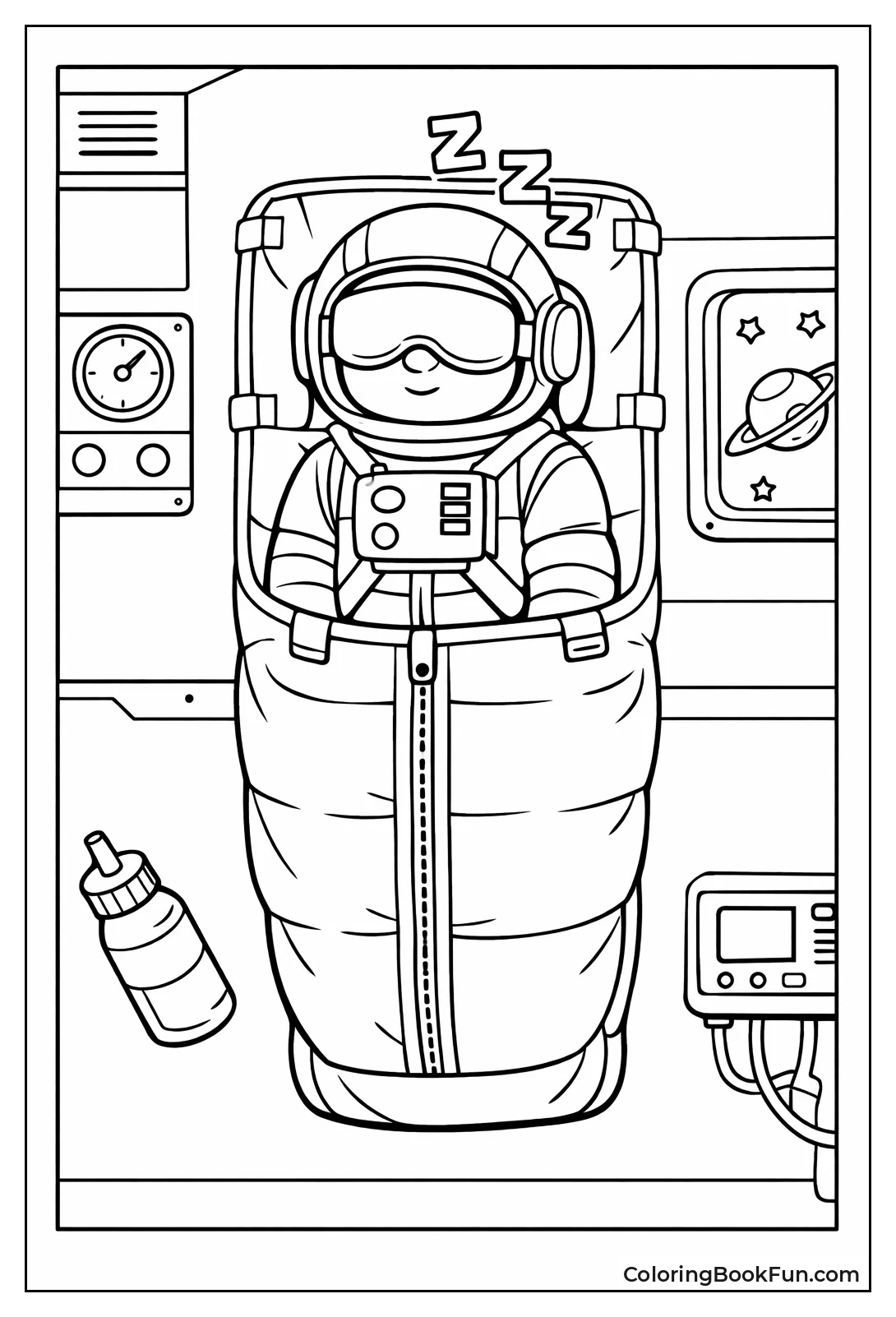 Astronaut Sleeping in Space Bag