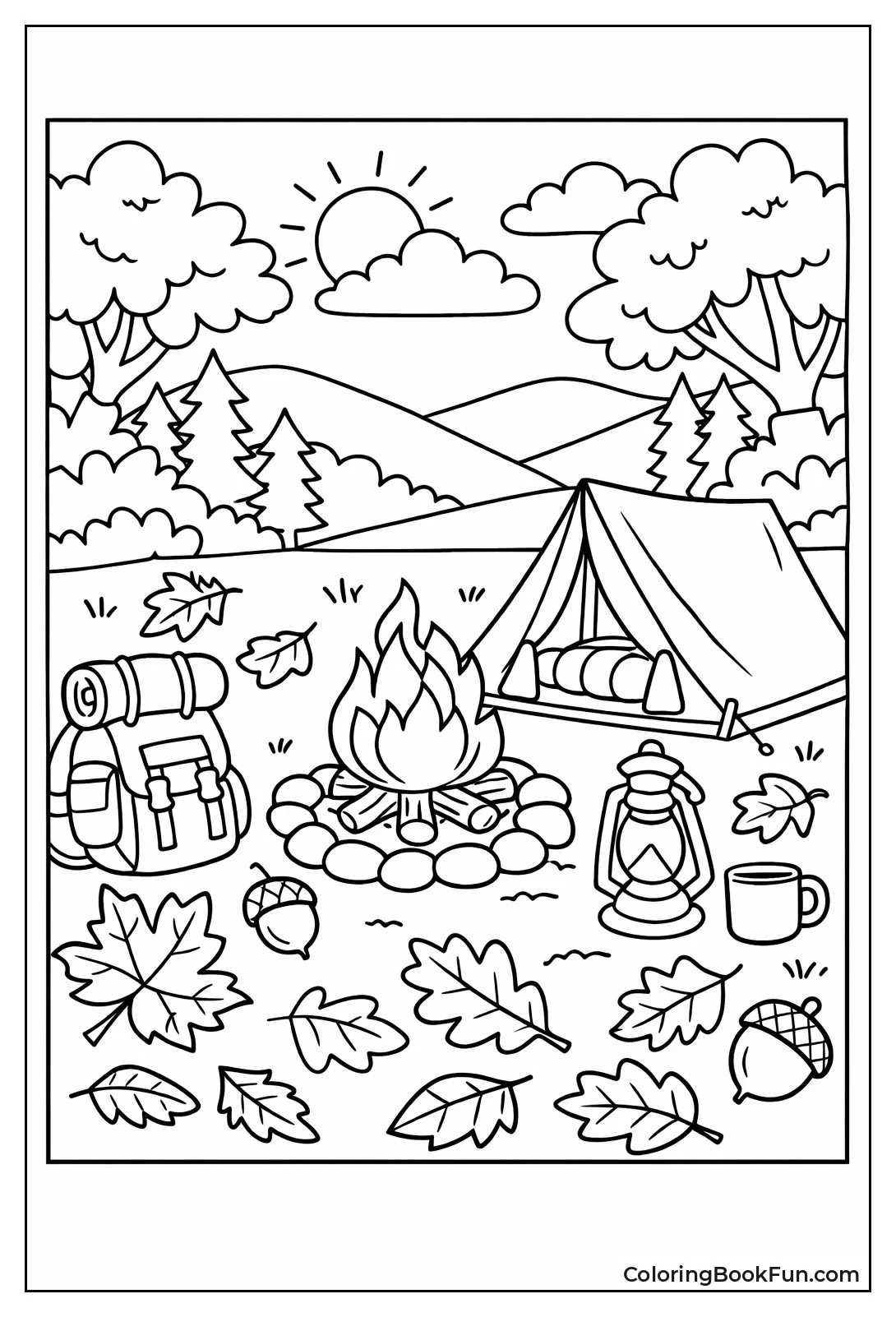 Autumn Campfire with Fall Leaves