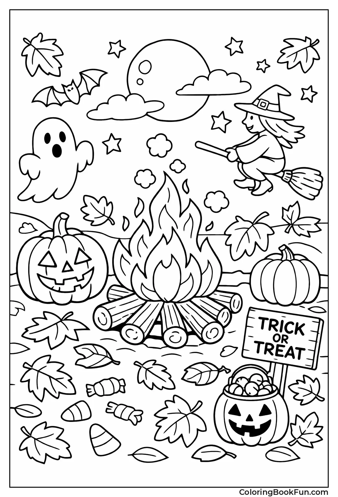 Pumpkins under Falling Autumn Leaves