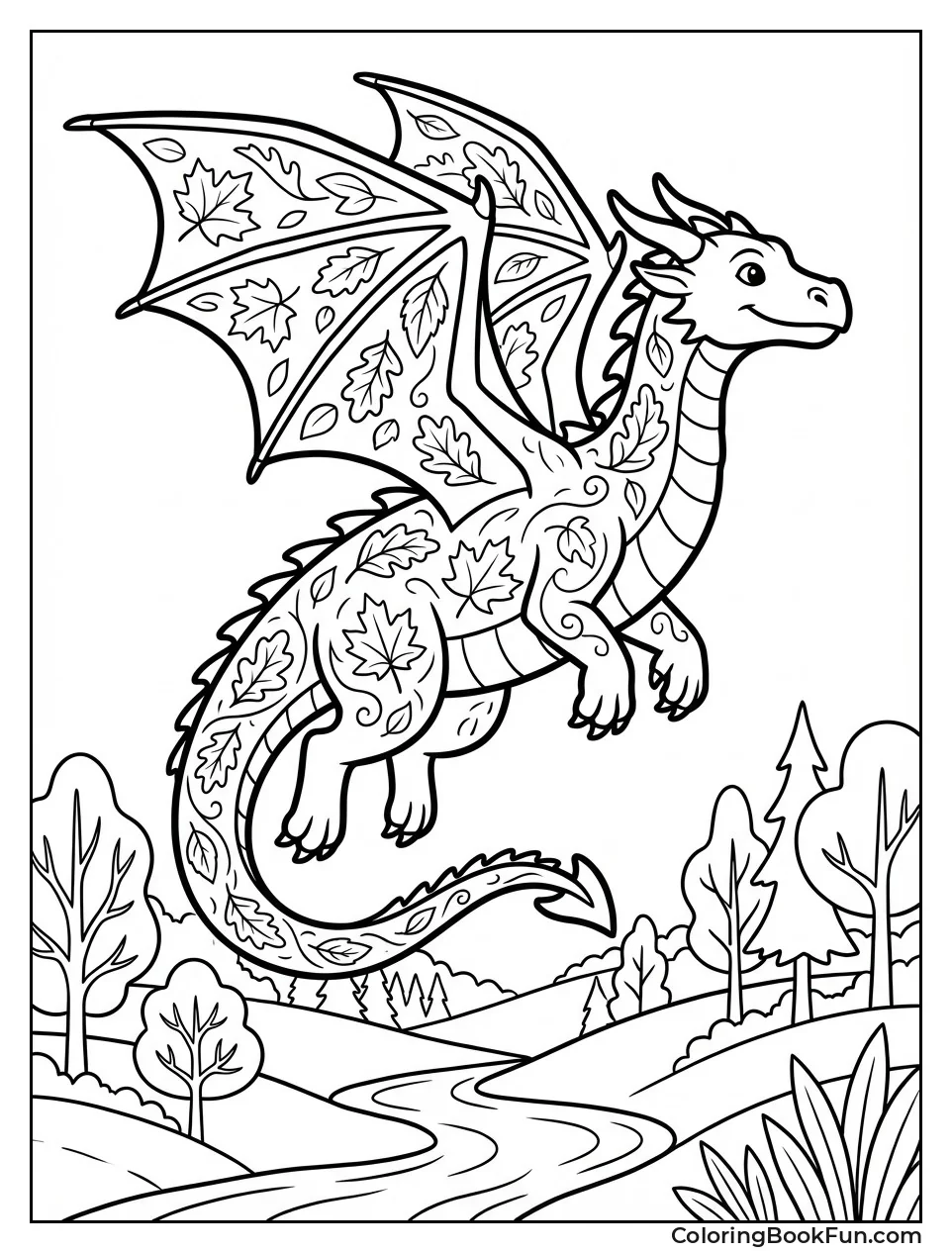 Dragon Flying with Autumn Leaves