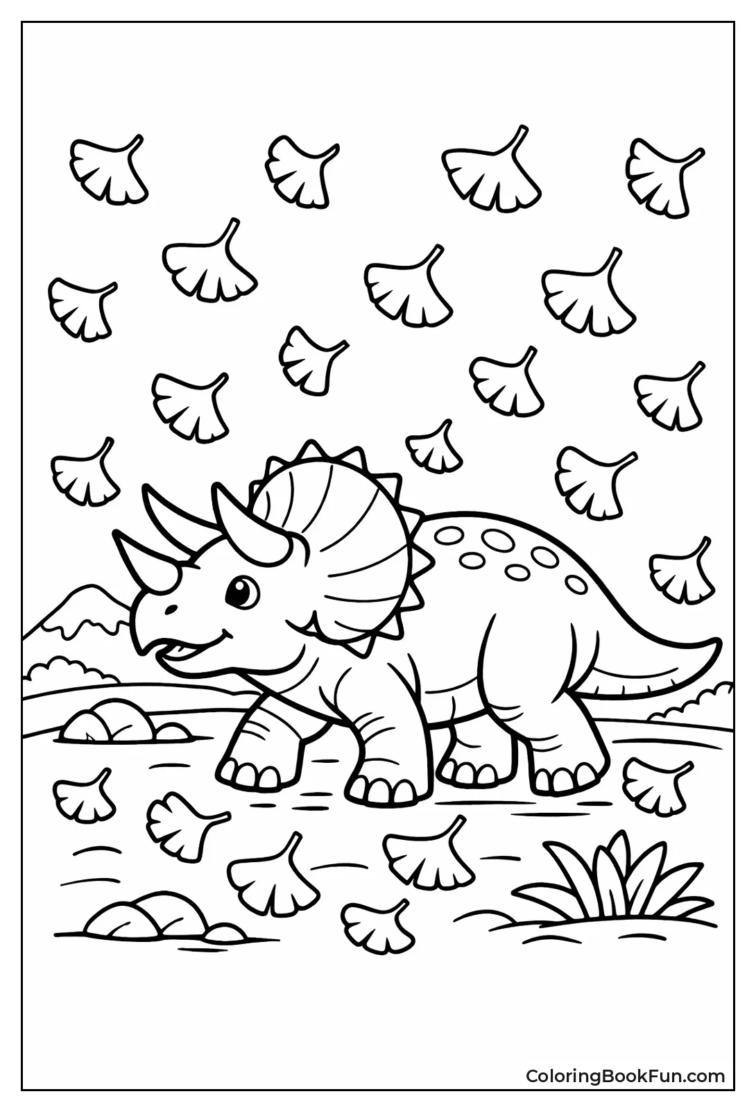Triceratops Walks in Autumn Leaves