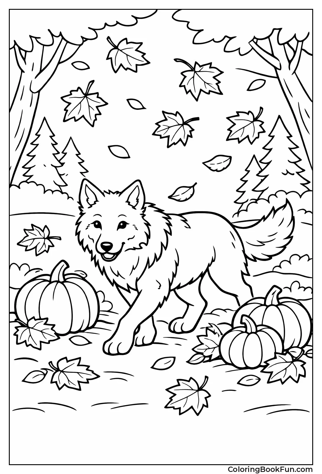 Wolf in Falling Leaves