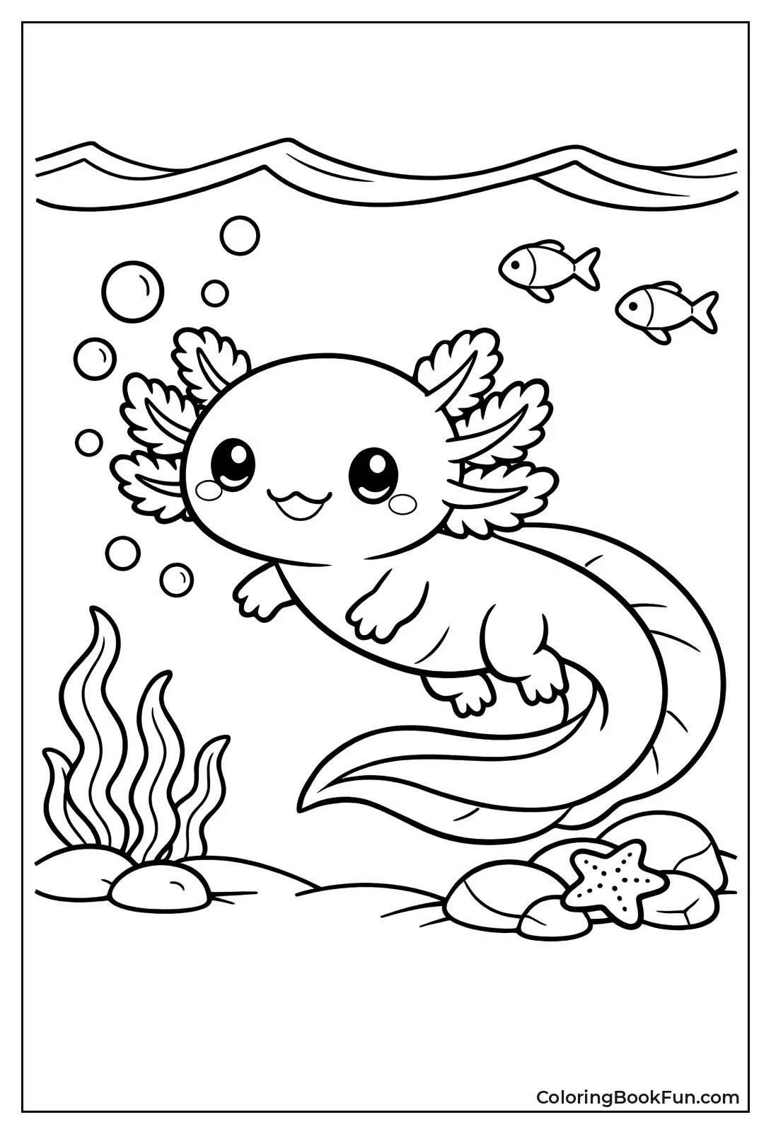 Golden Albino Axolotl Swims