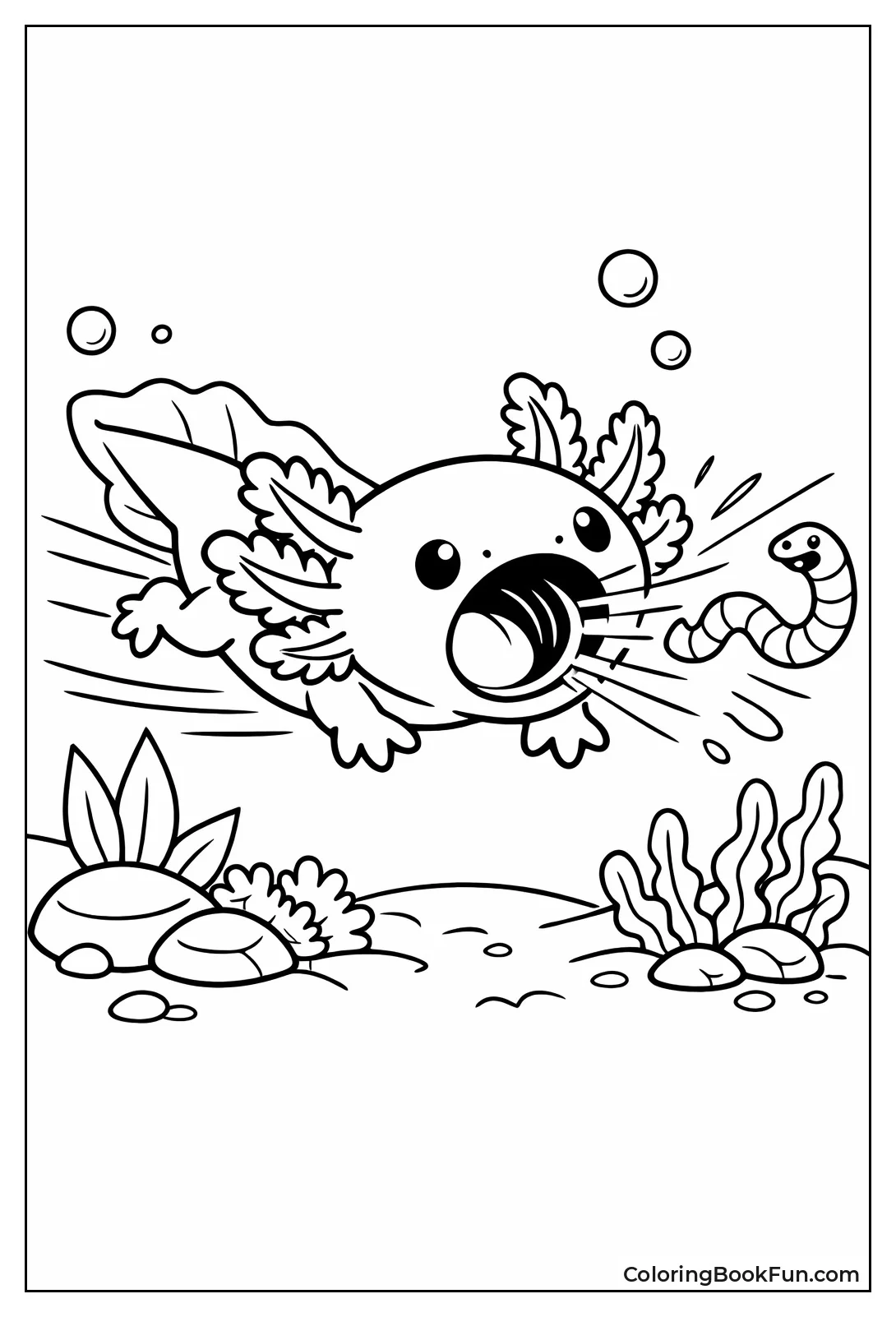 Axolotl Hunts Juicy Worm