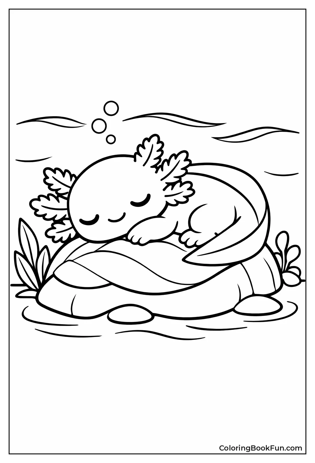 Sleeping Axolotl on Leaf