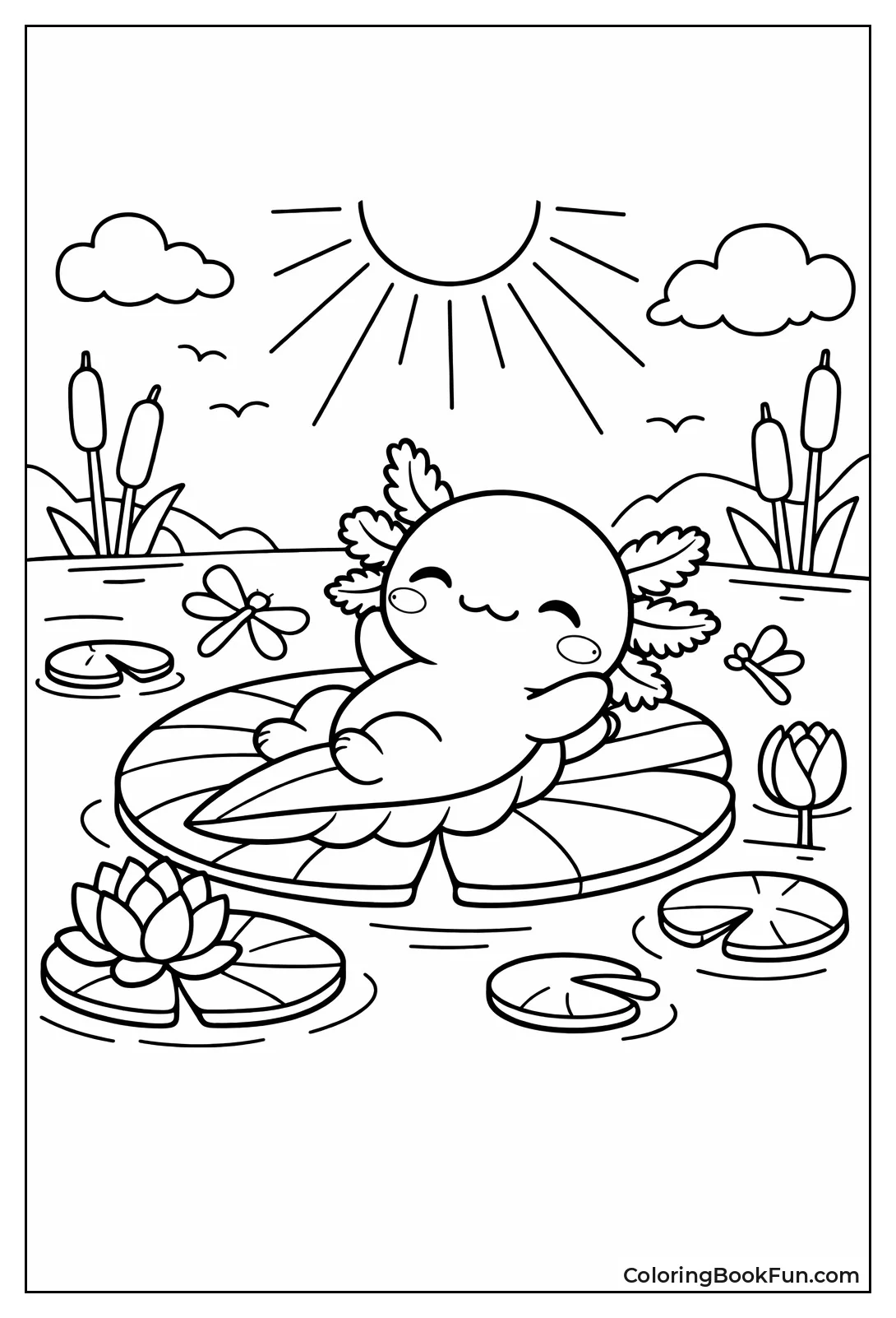 Axolotl Lounges on Lily Pad