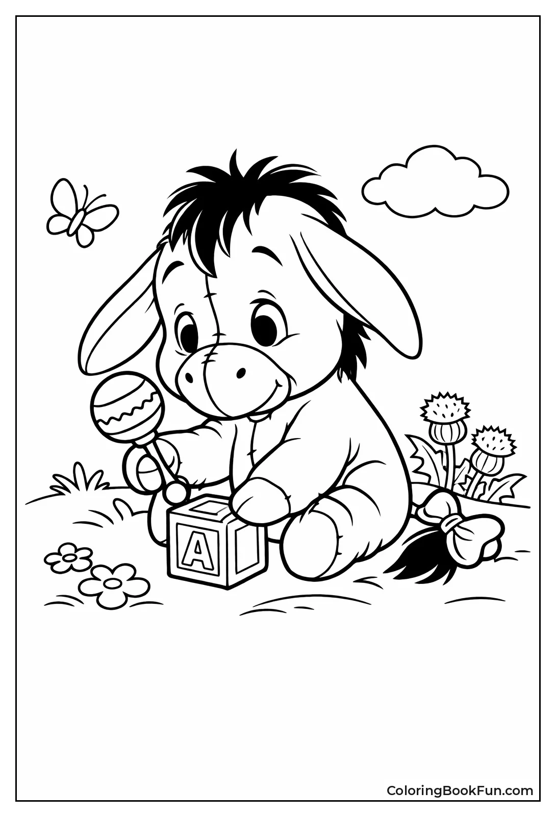 Baby Eeyore Plays with Rattle