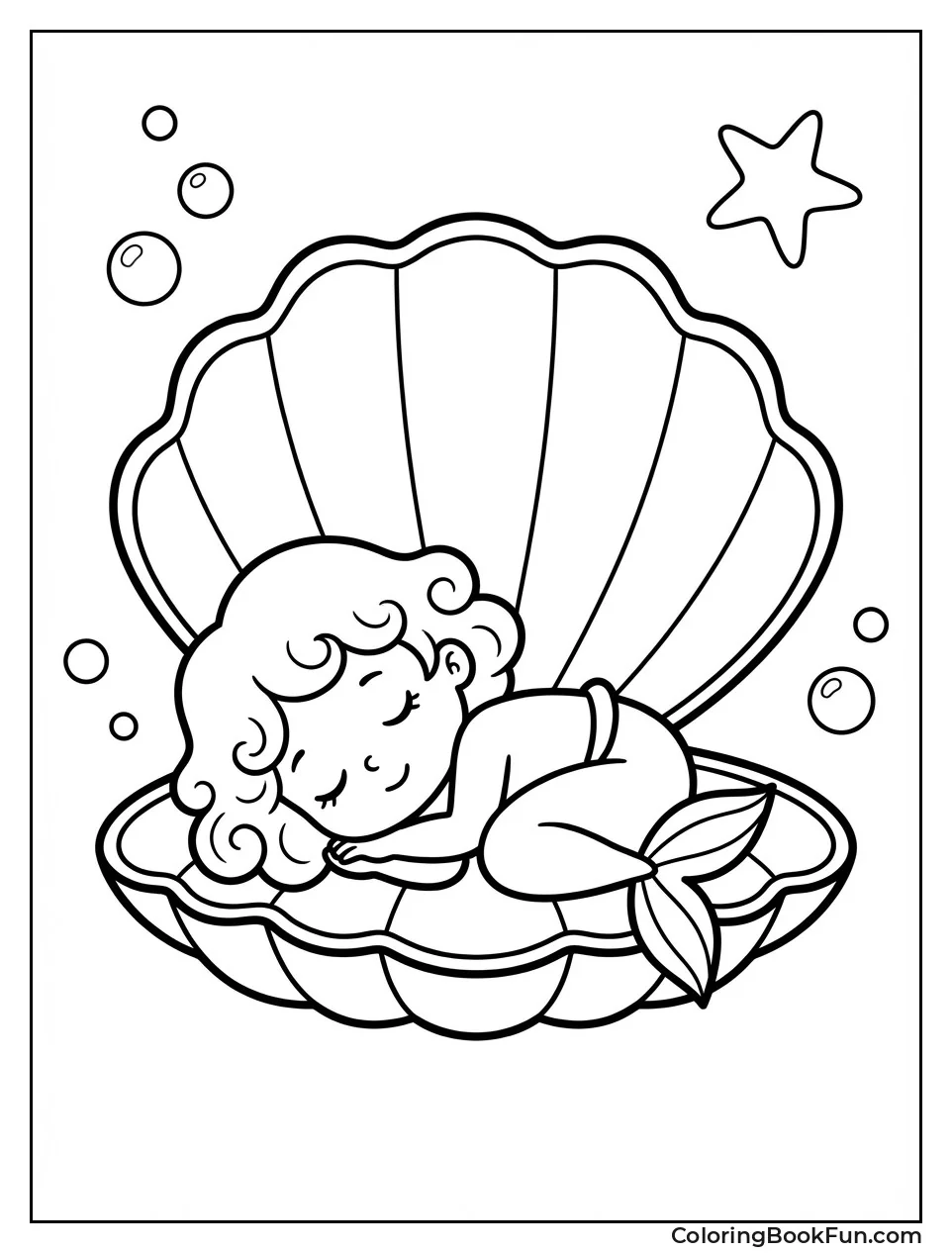 Baby Mermaid Napping in Shell