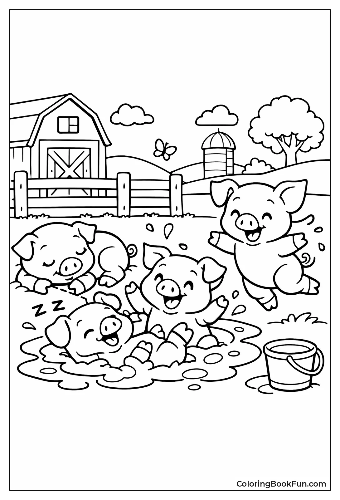 Baby Piglets Rolling in Mud