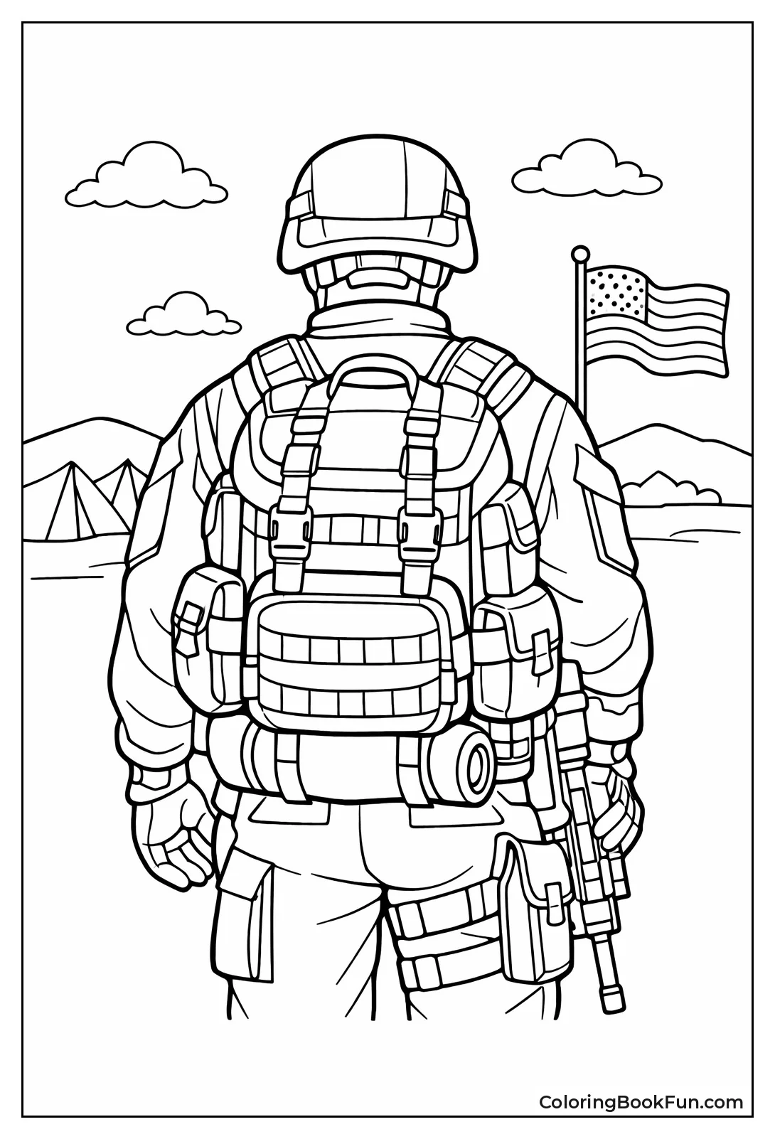 Soldier Carries Big Backpack