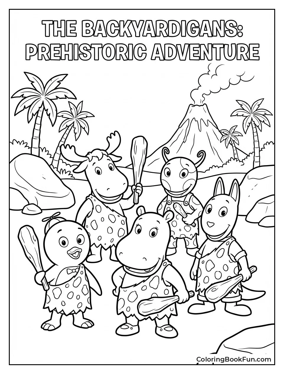 Cavemen Hold Clubs by Volcano