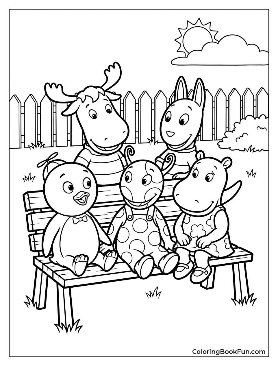 Friends Sit on Backyard Bench