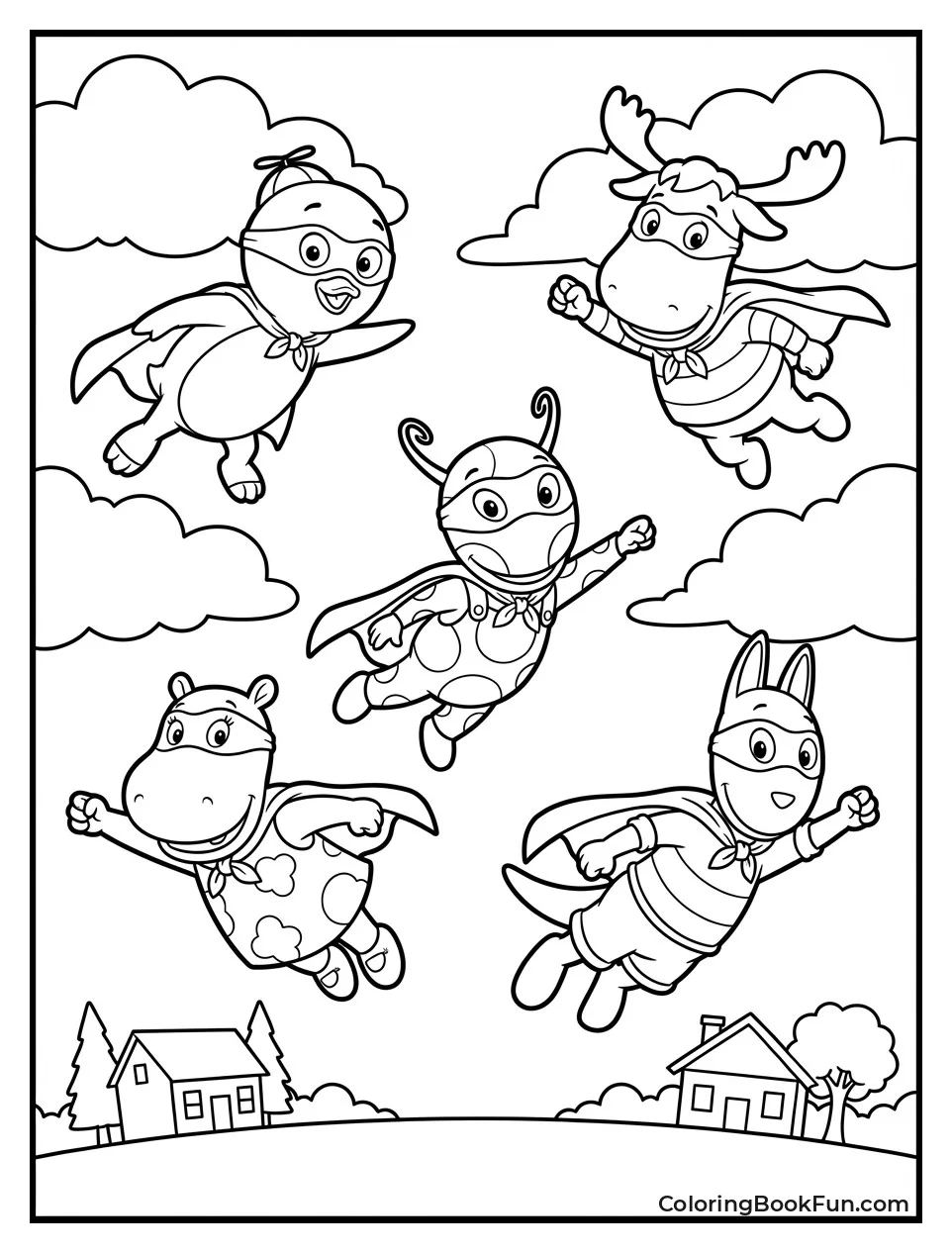 Superheroes Fly through Clouds