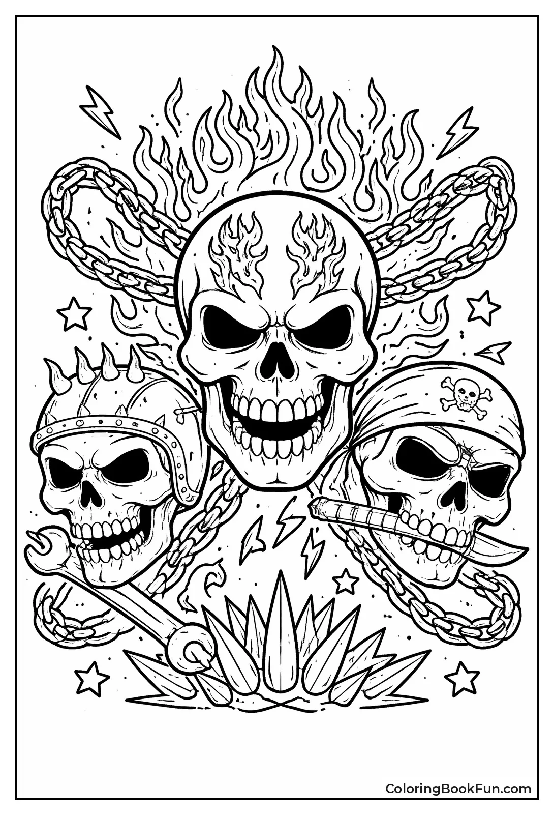 Badass Skull with Flames and Spikes