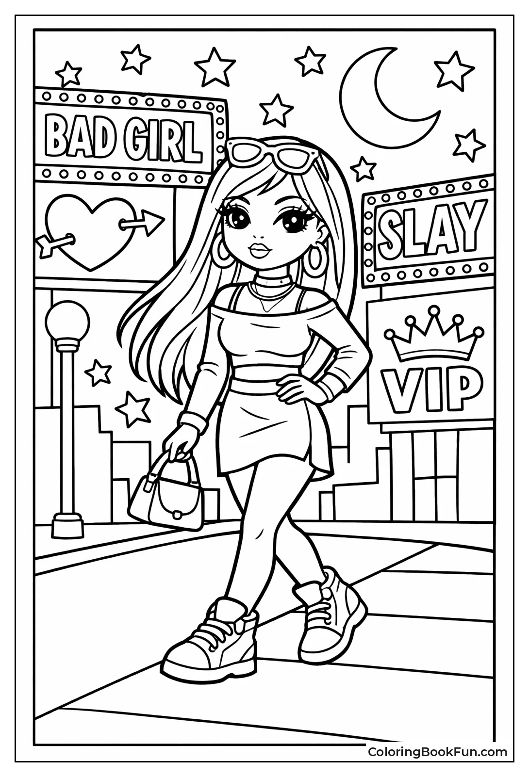 Girl Walks under Neon Lights