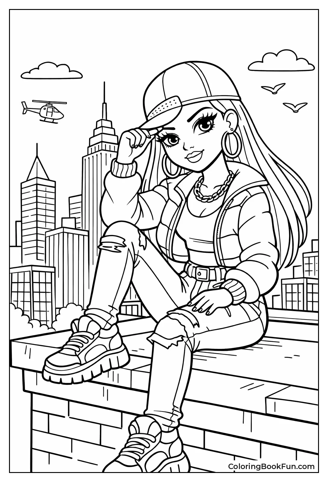 Girl Sits on City Rooftop