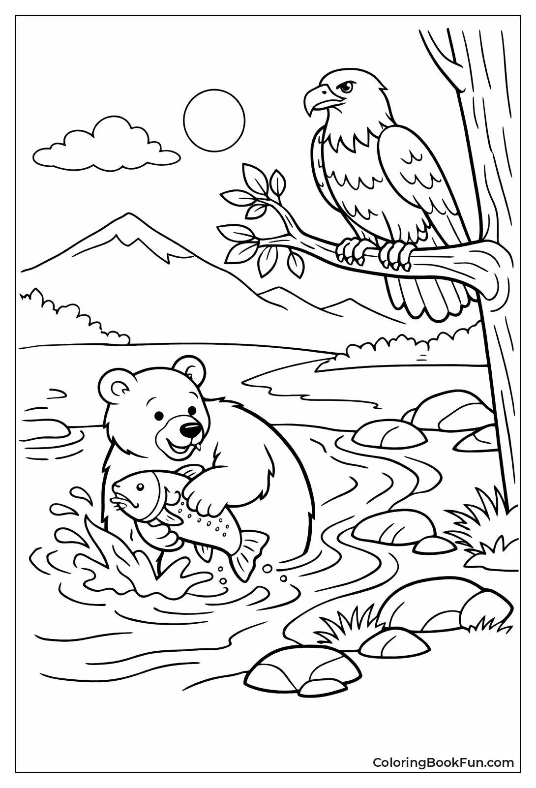 Eagle Watches Fishing Bear