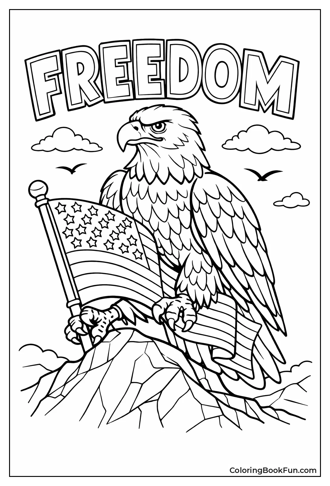 Eagle Clutching American Flag