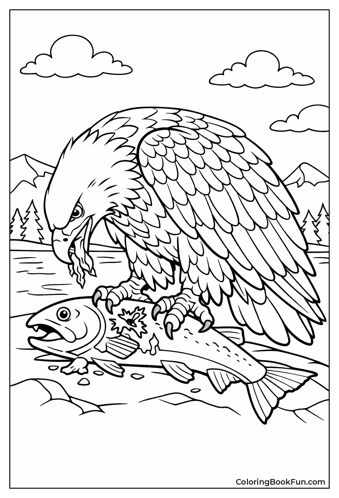 Eagle Eating Fresh Salmon