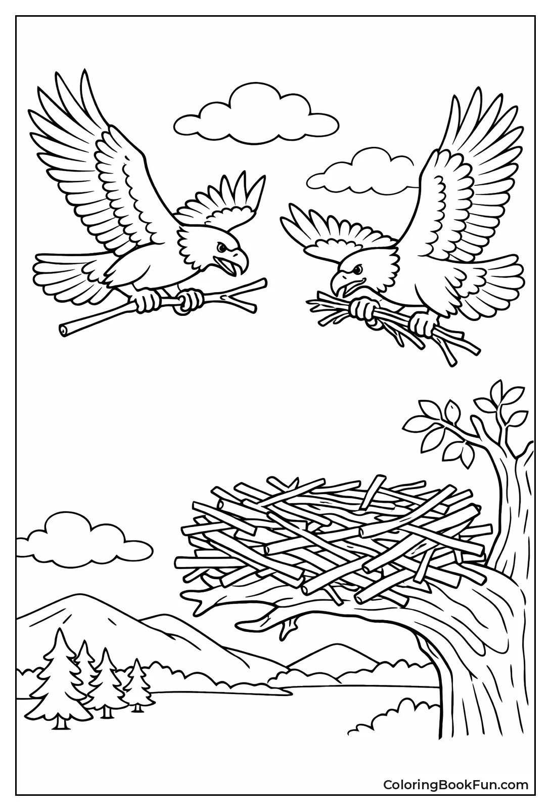 Eagles Carrying Nest Sticks