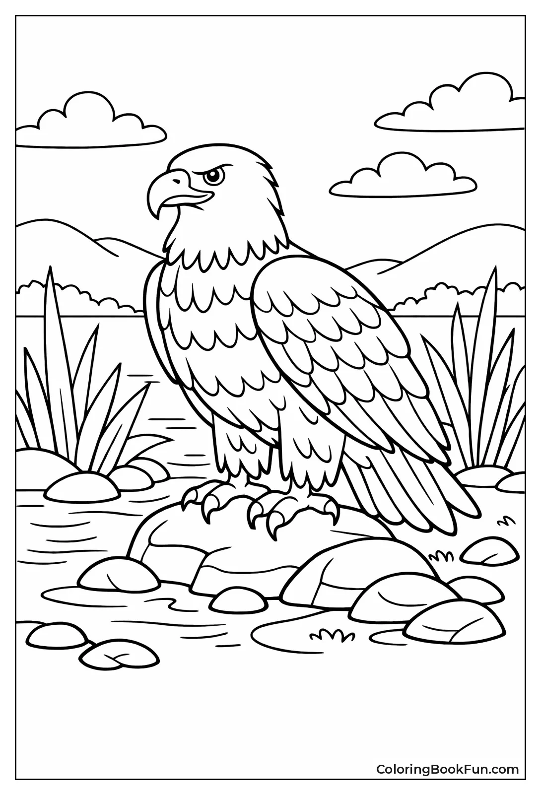 Eagle Stands on Riverbank