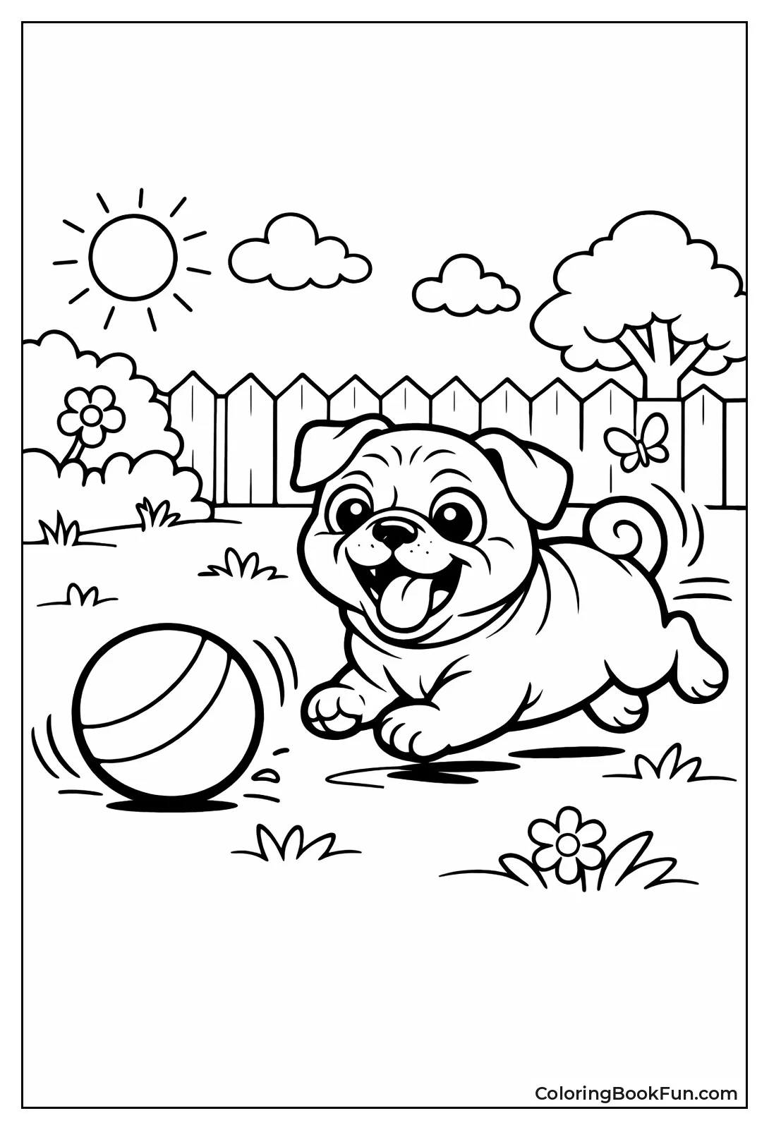 Pug Chasing Bouncing Ball