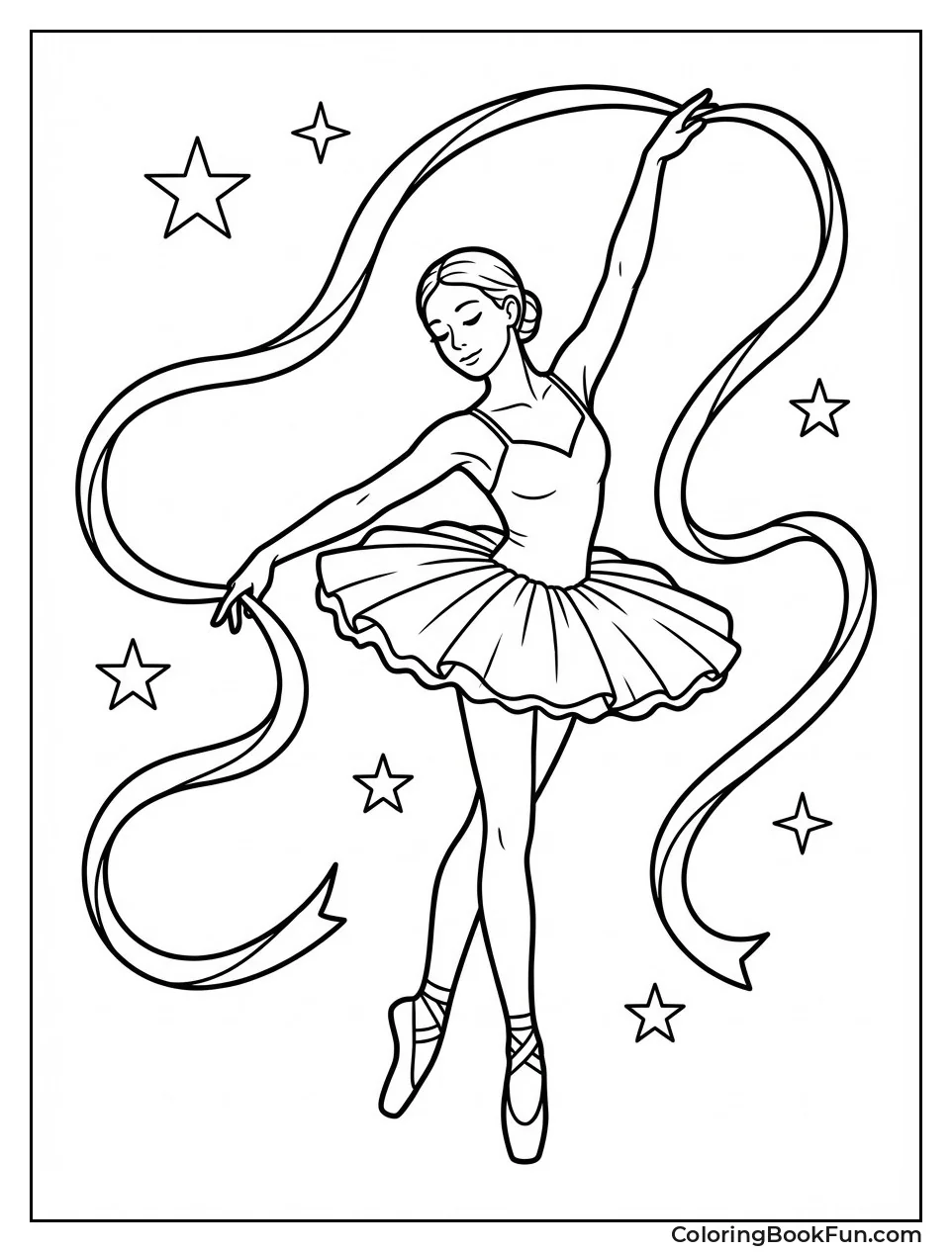 Ballerina Leaping with Ribbons