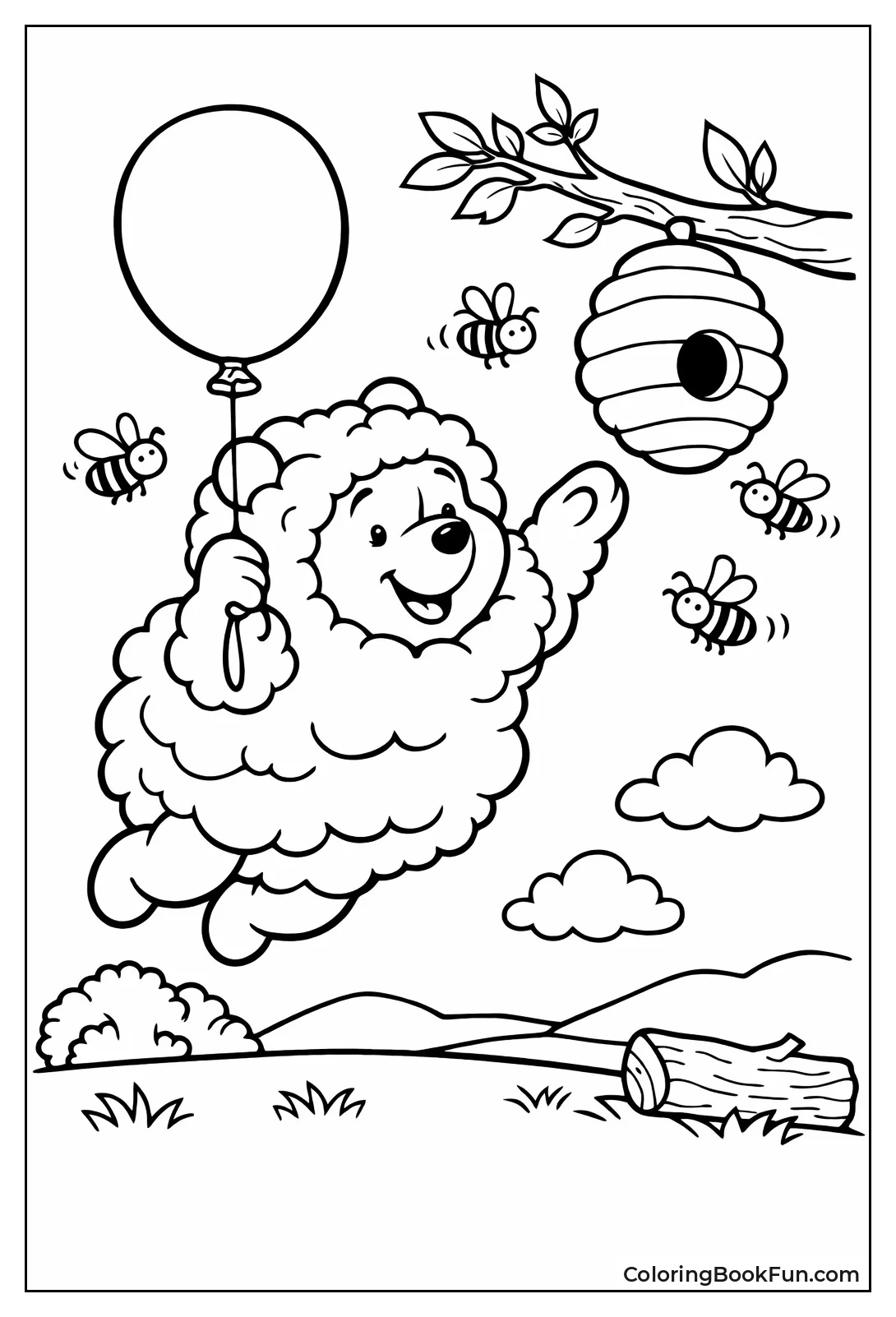 Pooh Hides as Cloud with Balloon
