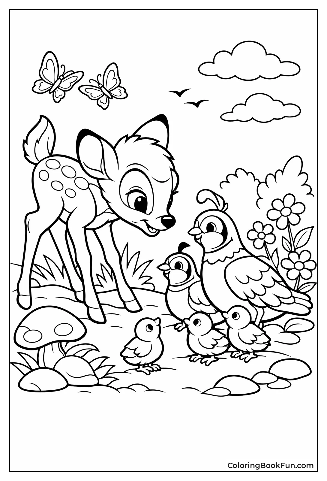 Bambi Greets Quail Family