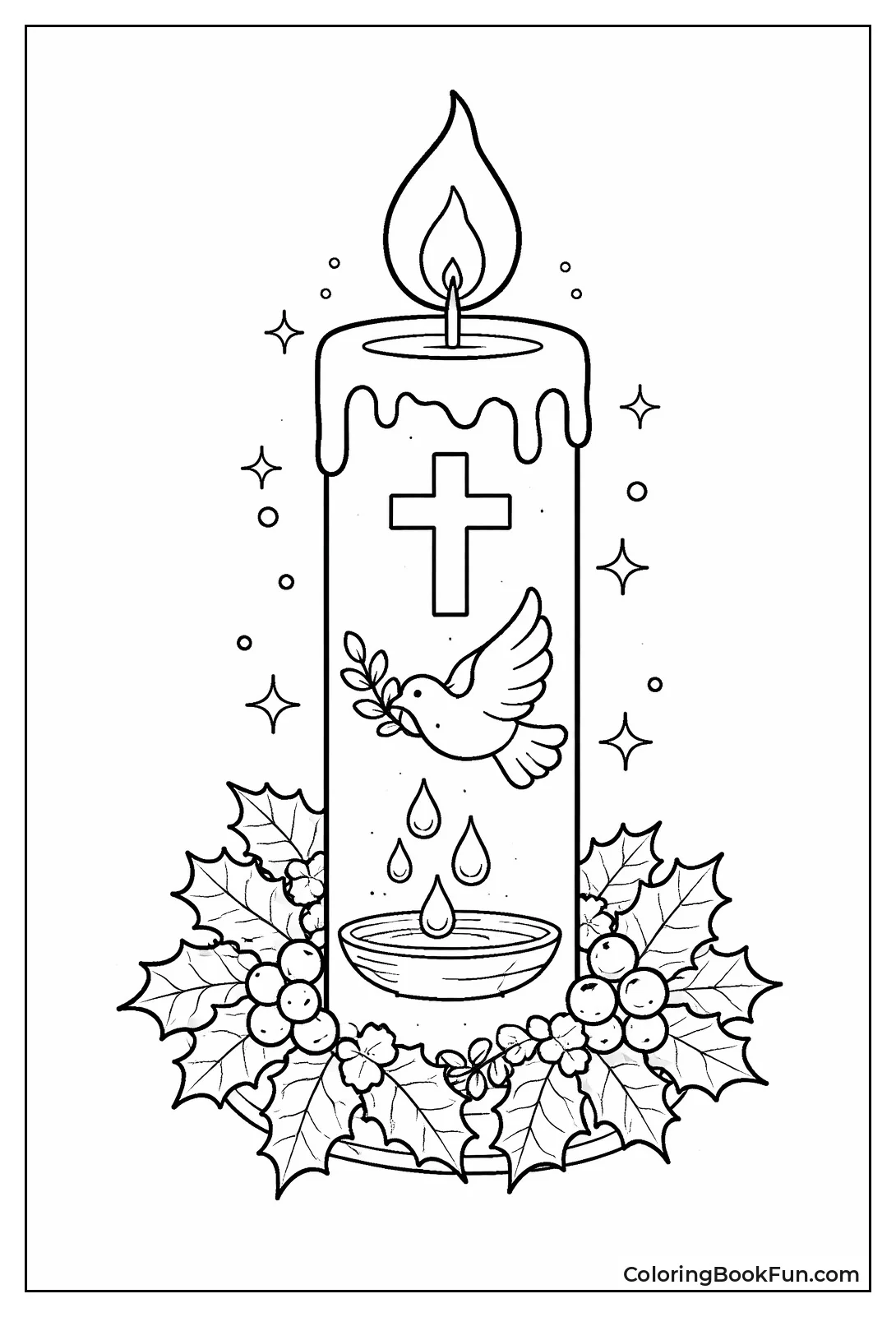 Baptism Candle Shows Cross Dove
