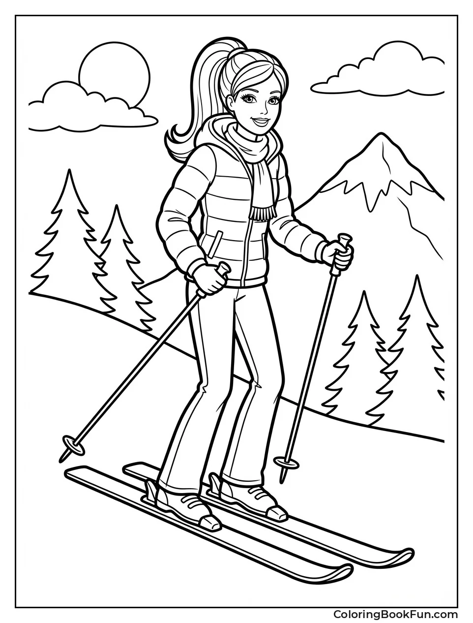 Barbie Skis Snowy Mountain