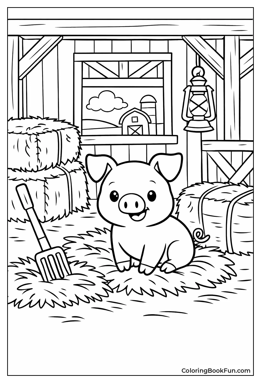 Pig in Barn with Hay