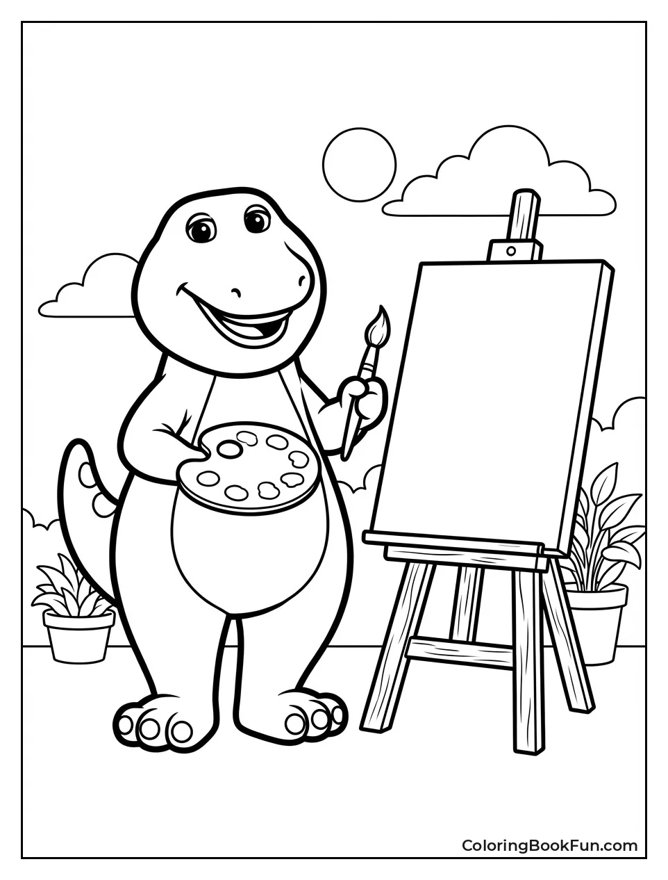 Barney Paints Easel Canvas