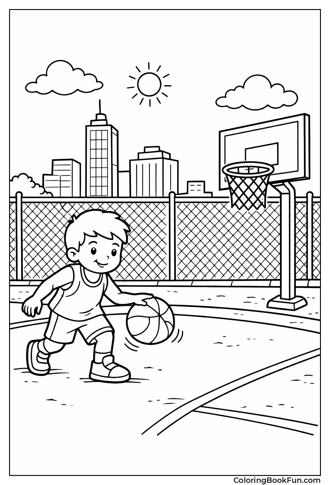 Street Court with City Skyline