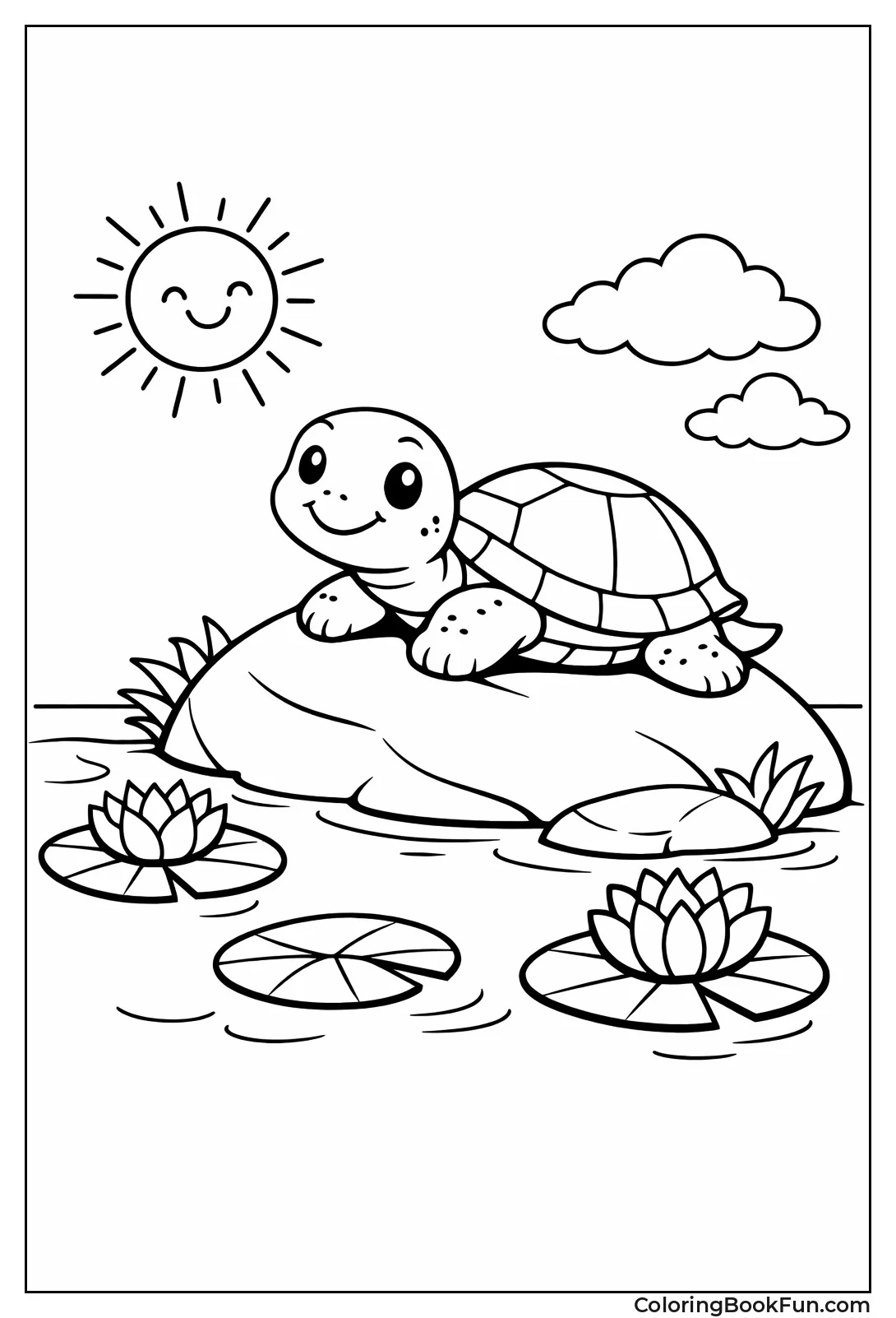 Basking Turtle by Pond