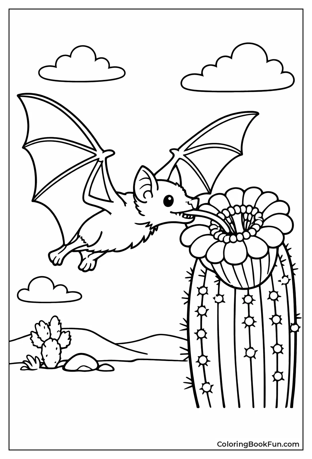 Bat at Cactus Flower