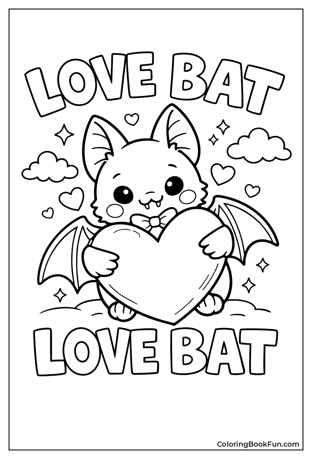 Kawaii Bat Hugging Heart