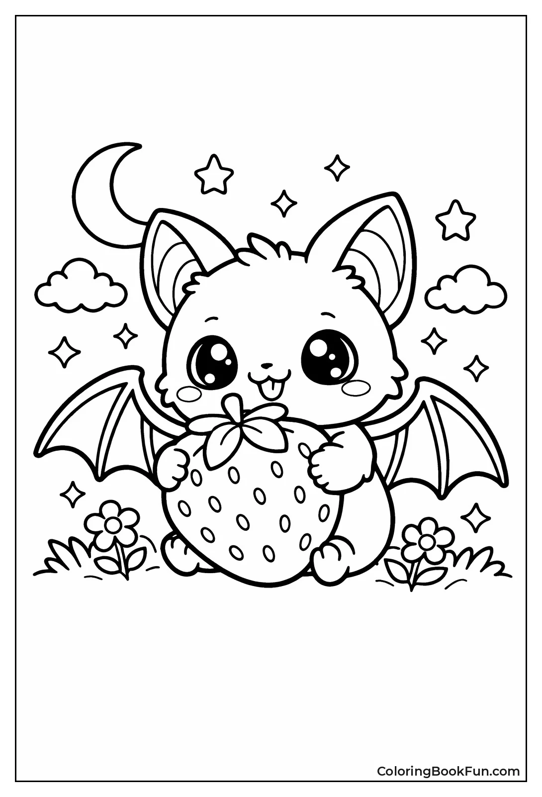 Kawaii Bat Holding Strawberry
