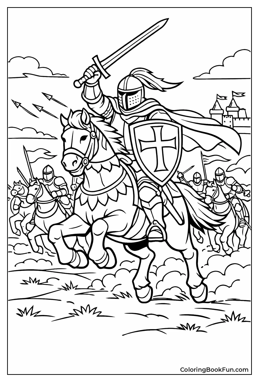 Knight Charges Battlefield Horse