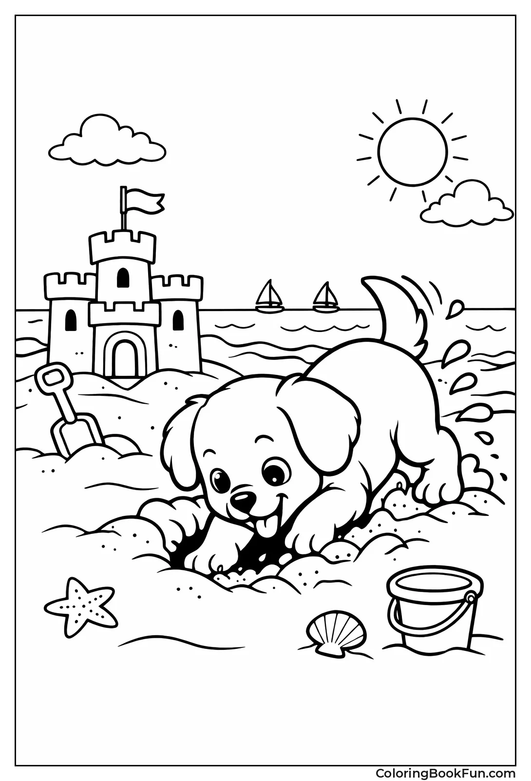 Puppy Digging at Sunny Beach