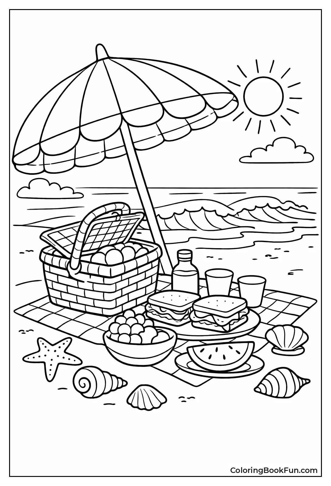 Beach Picnic under Striped Umbrella