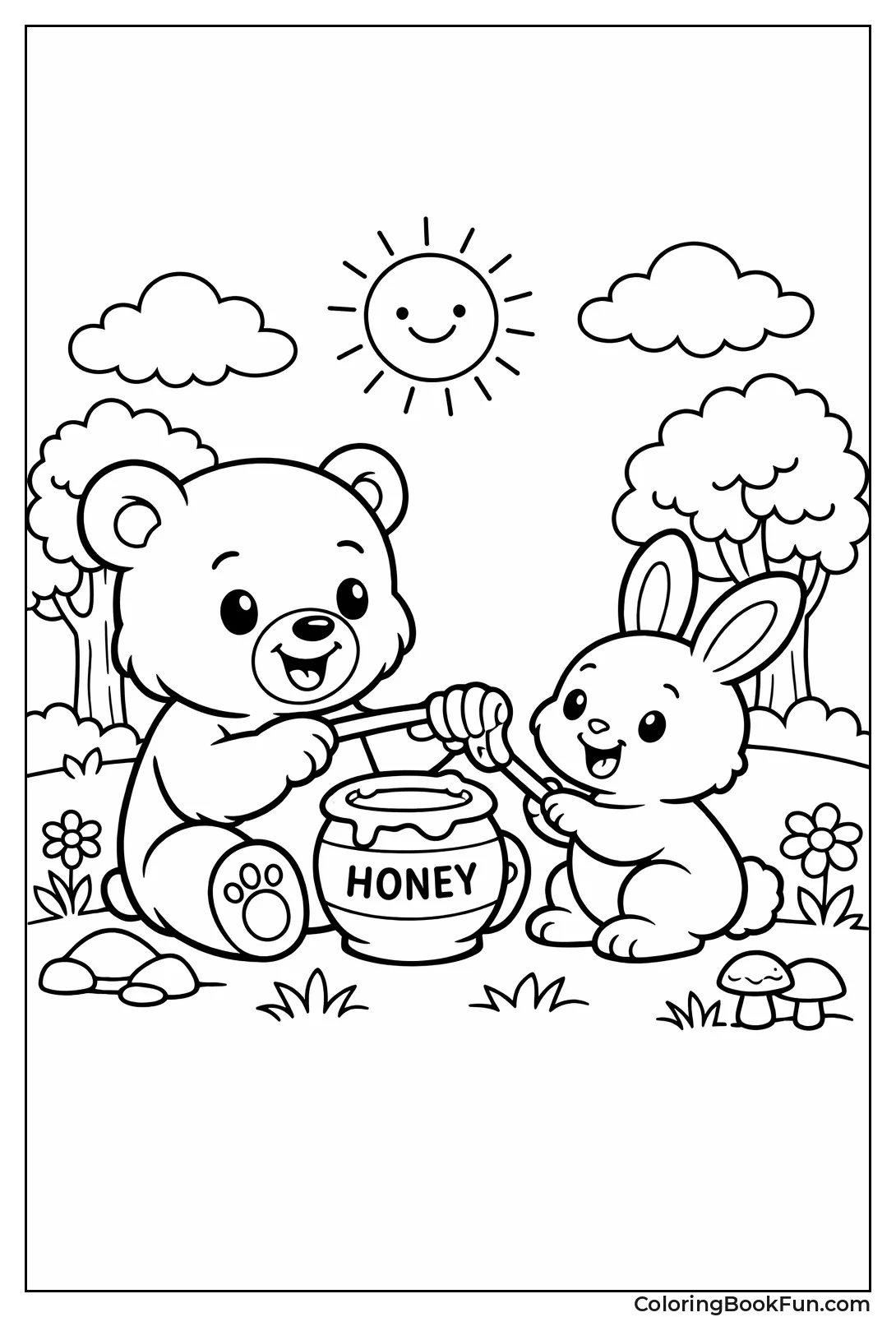 Bear Sharing Honey Rabbit