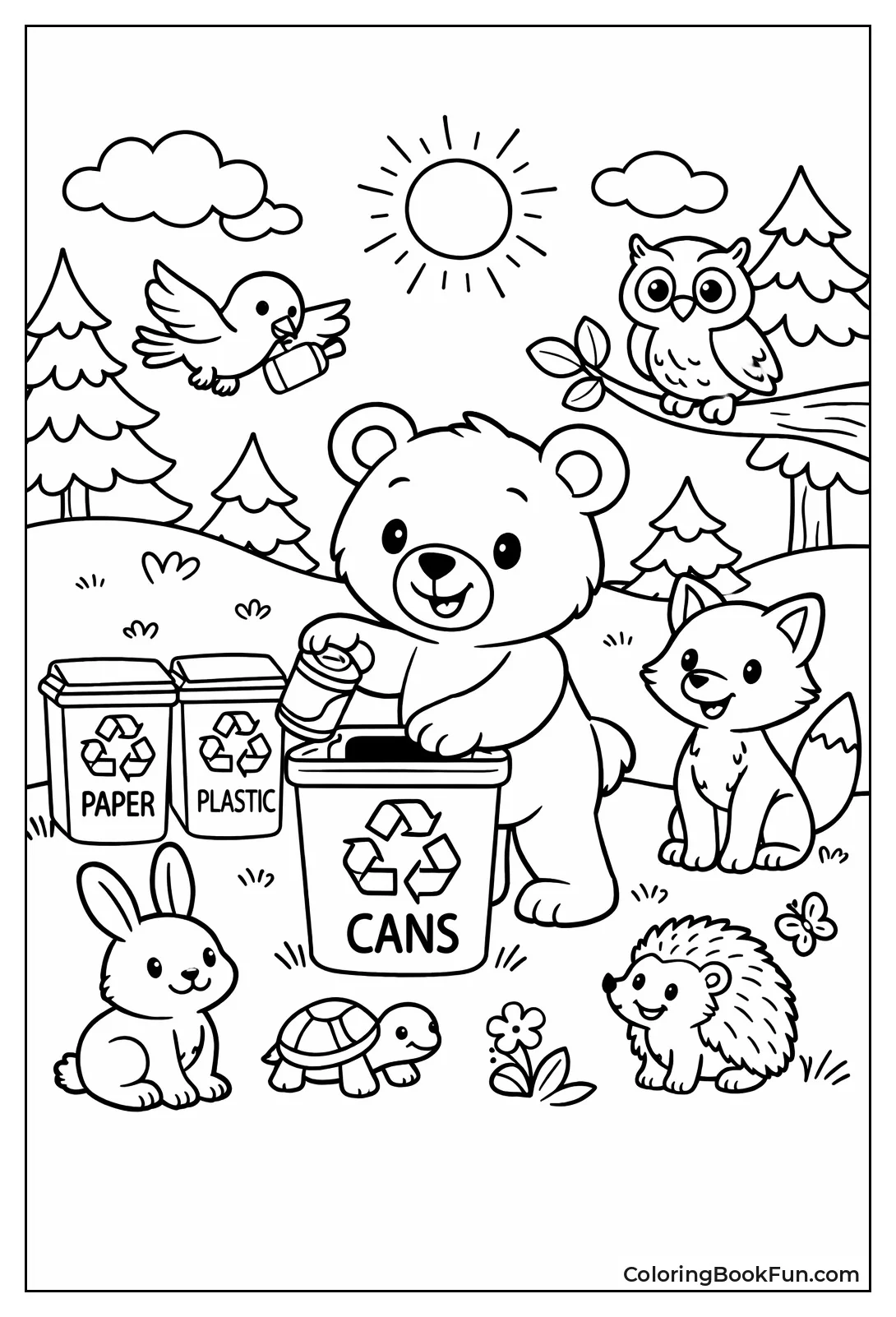 Bear Tossing Can in Bin