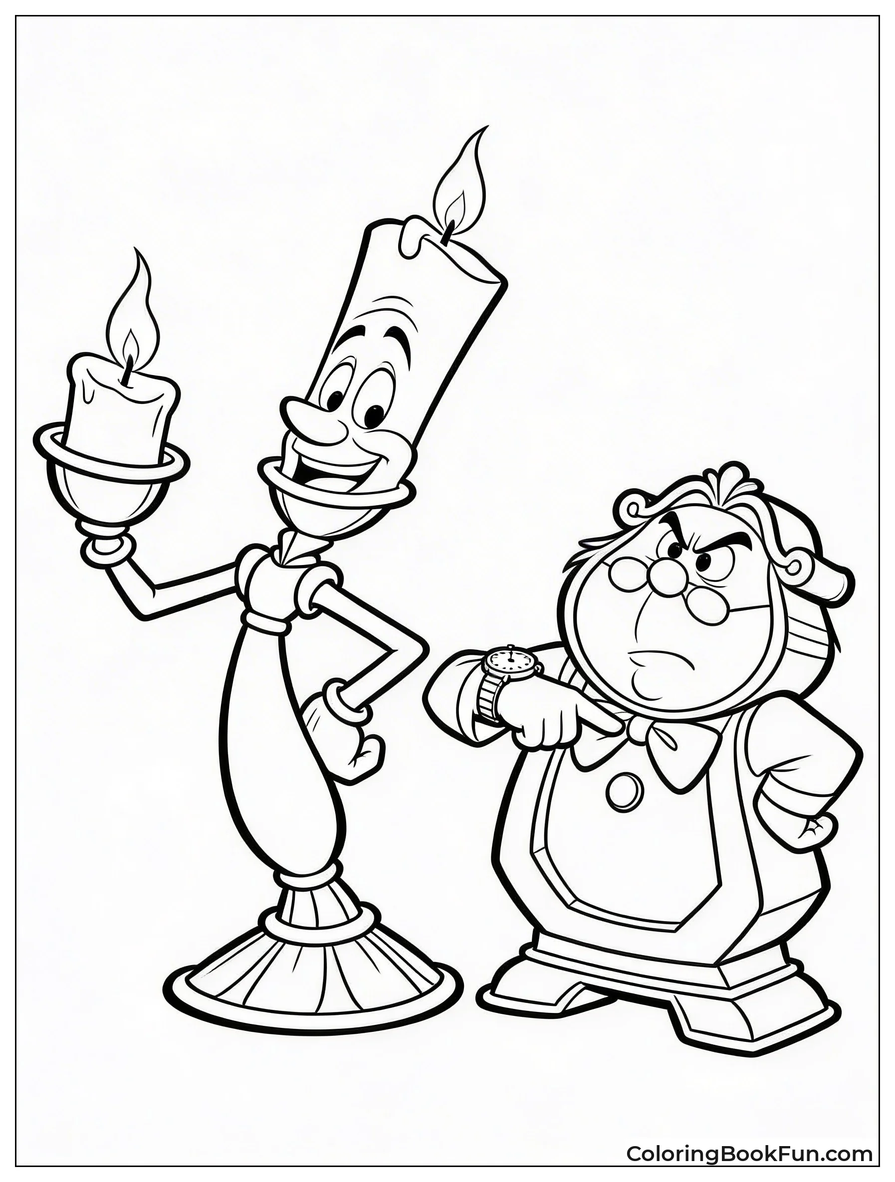 Lumiere Poses Cogsworth Looks Annoyed
